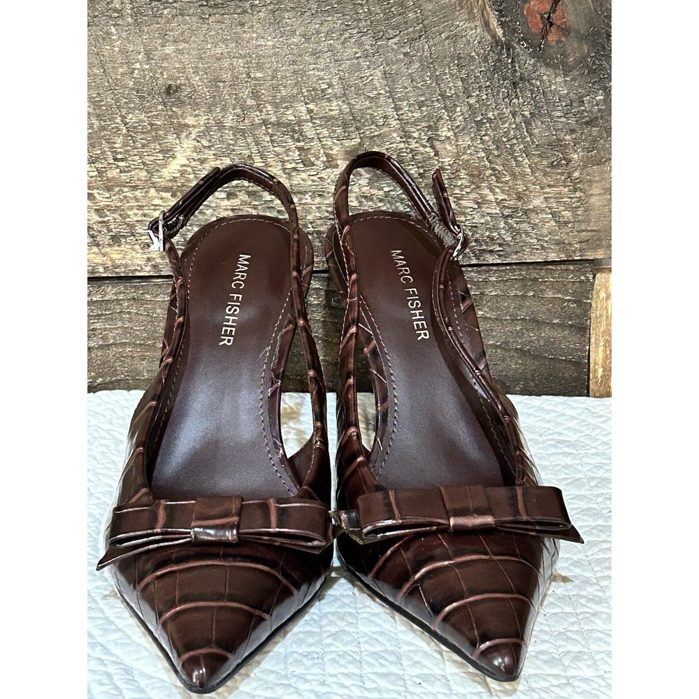 Marc Fisher Women's Mayra Bow Slingback Pumps  Brown Size 7